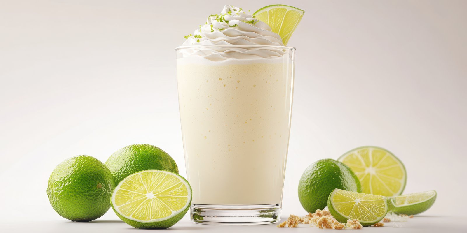 Refreshing lime smoothie served with fresh limes on a light background in a creative culinary presentation